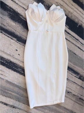 White Strapless Sweetheart Midi Dress